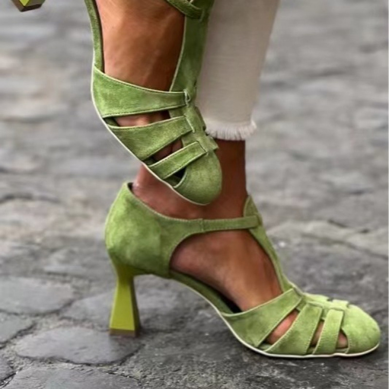 Women'S Shoes Kitten Heels - Sandal Wanita Hijau Suede Kitten Heel