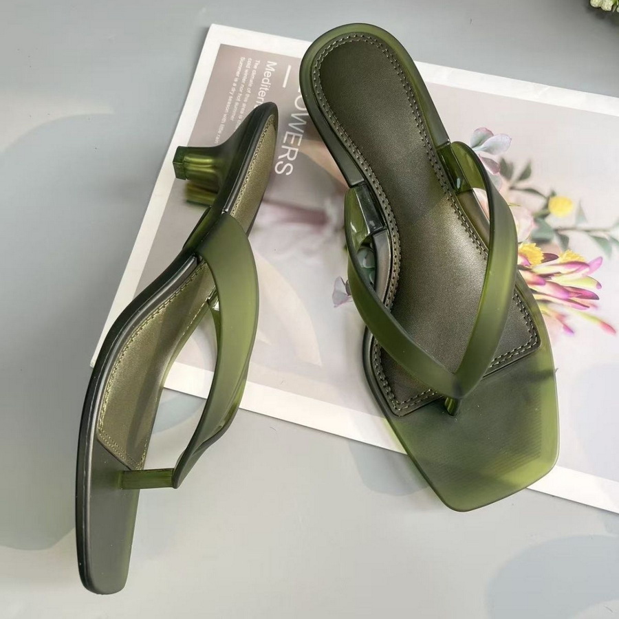 Women'S Shoes Kitten Heels - Sandal Thong PVC Hijau Zaitun Korea