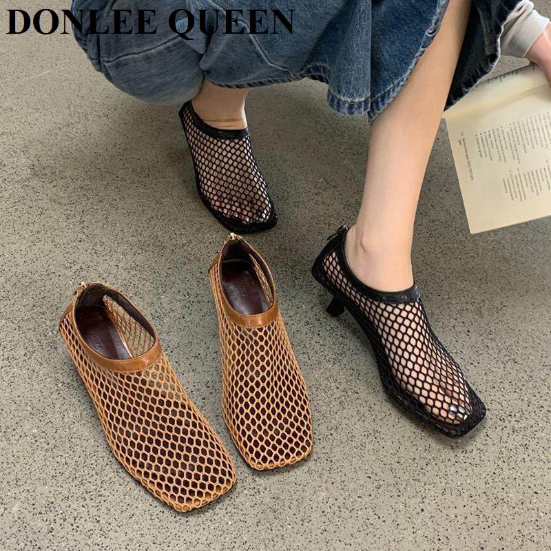 Women'S Shoes Kitten Heels - Sandal Mule Vintage Berbahan Mesh dengan